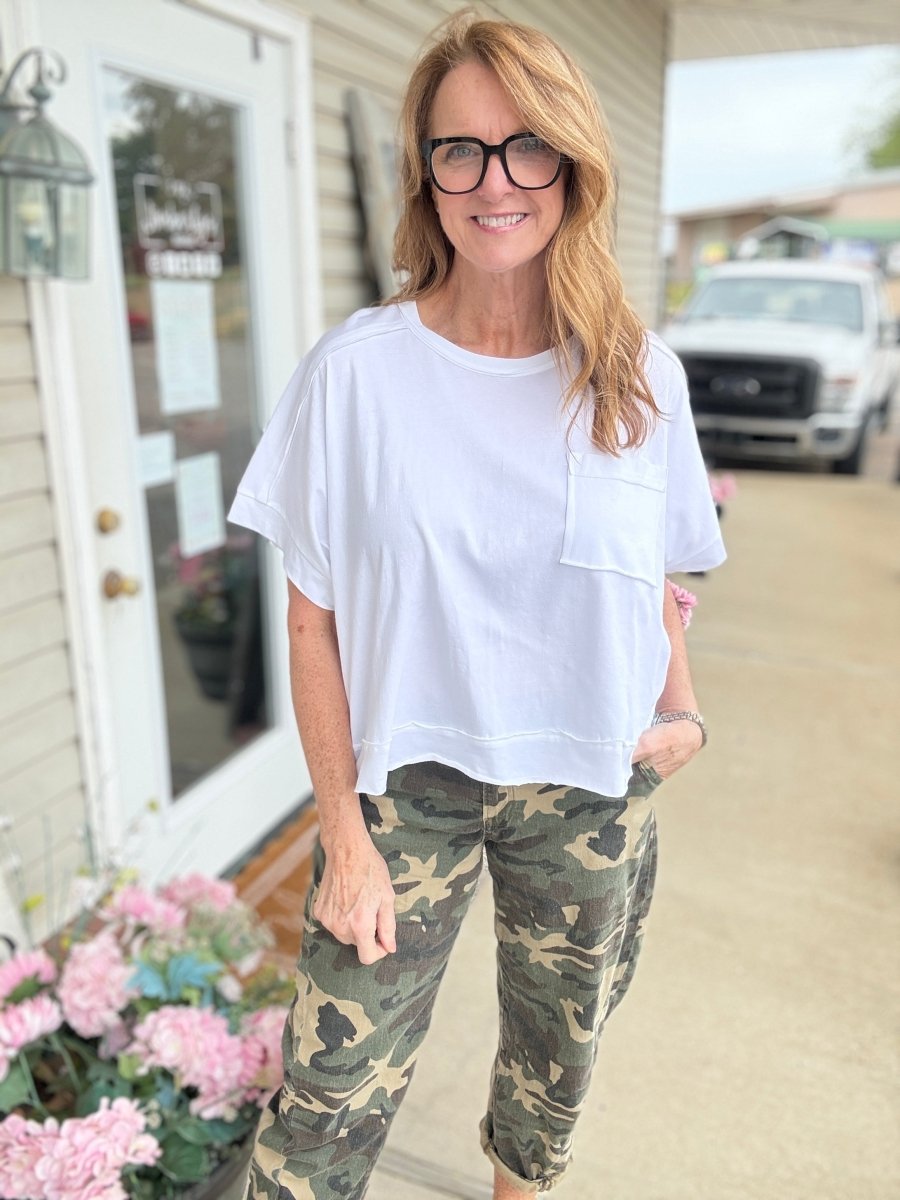 Exposed Seam Boxy Top - White - Casual Top - Jimberly's Boutique - Olive Branch - Mississippi