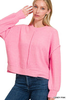 Exposed Seams Melange Sweater - Candy Pink - sweater - Jimberly's Boutique - Olive Branch - Mississippi