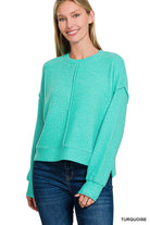 Exposed Seams Melange Sweater - Turquoise - sweater - Jimberly's Boutique - Olive Branch - Mississippi