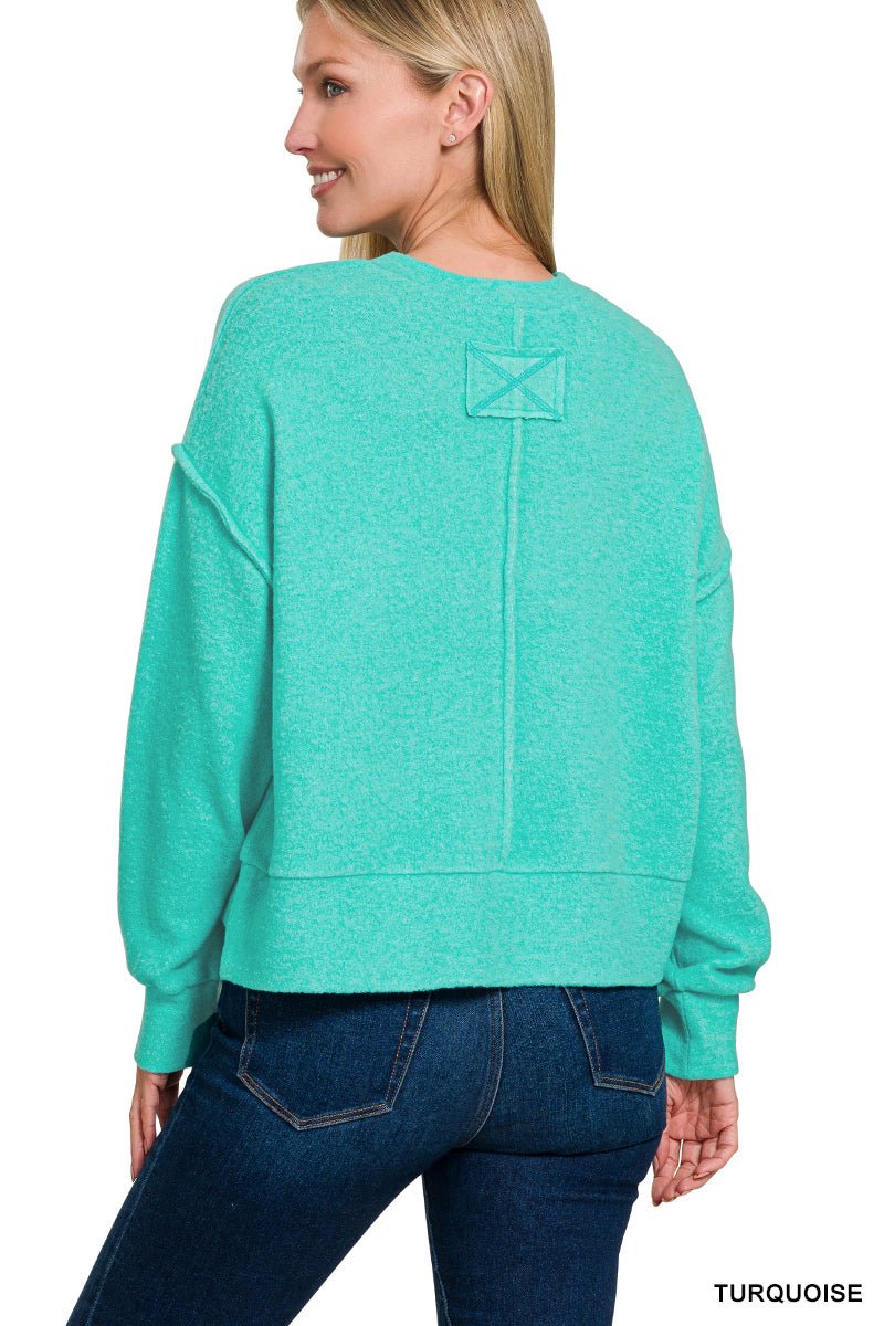 Exposed Seams Melange Sweater - Turquoise - sweater - Jimberly's Boutique - Olive Branch - Mississippi