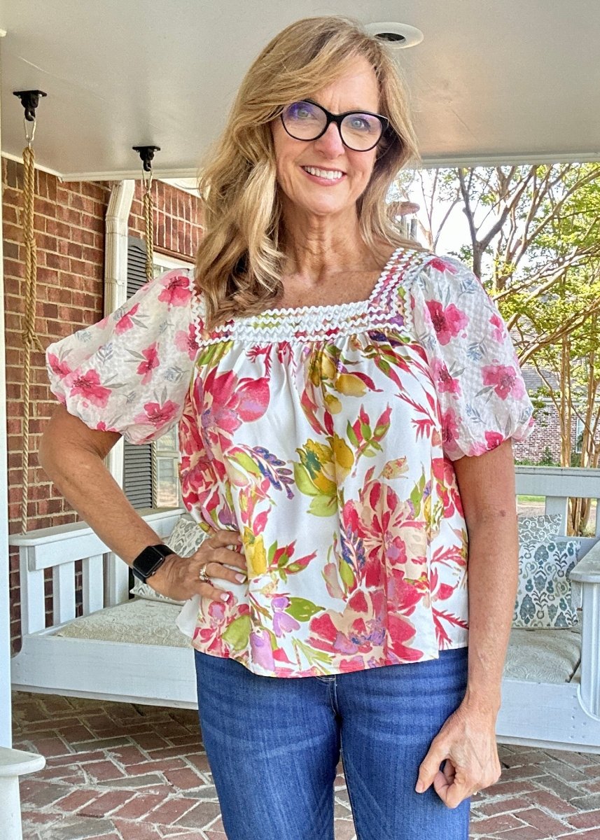 Fancy Floral Top - White | Jodifl - Jodifl Top - Jimberly's Boutique - Olive Branch - Mississippi