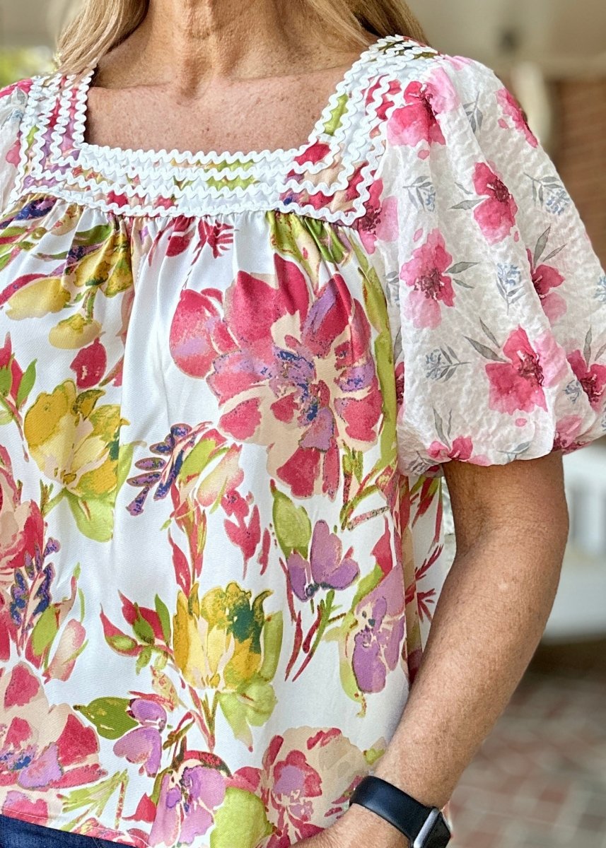 Fancy Floral Top - White | Jodifl - Jodifl Top - Jimberly's Boutique - Olive Branch - Mississippi