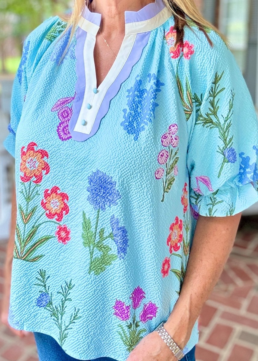 Field of Flowers Top - Seafoam | Umgee - Umgee Top -Jimberly's Boutique-Olive Branch-Mississippi