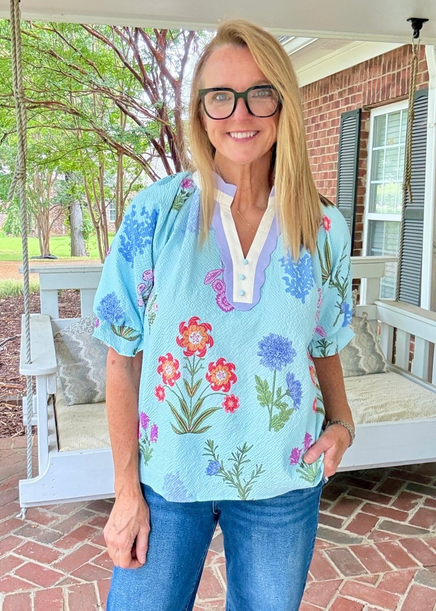 Field of Flowers Top - Seafoam | Umgee - Umgee Top -Jimberly's Boutique-Olive Branch-Mississippi