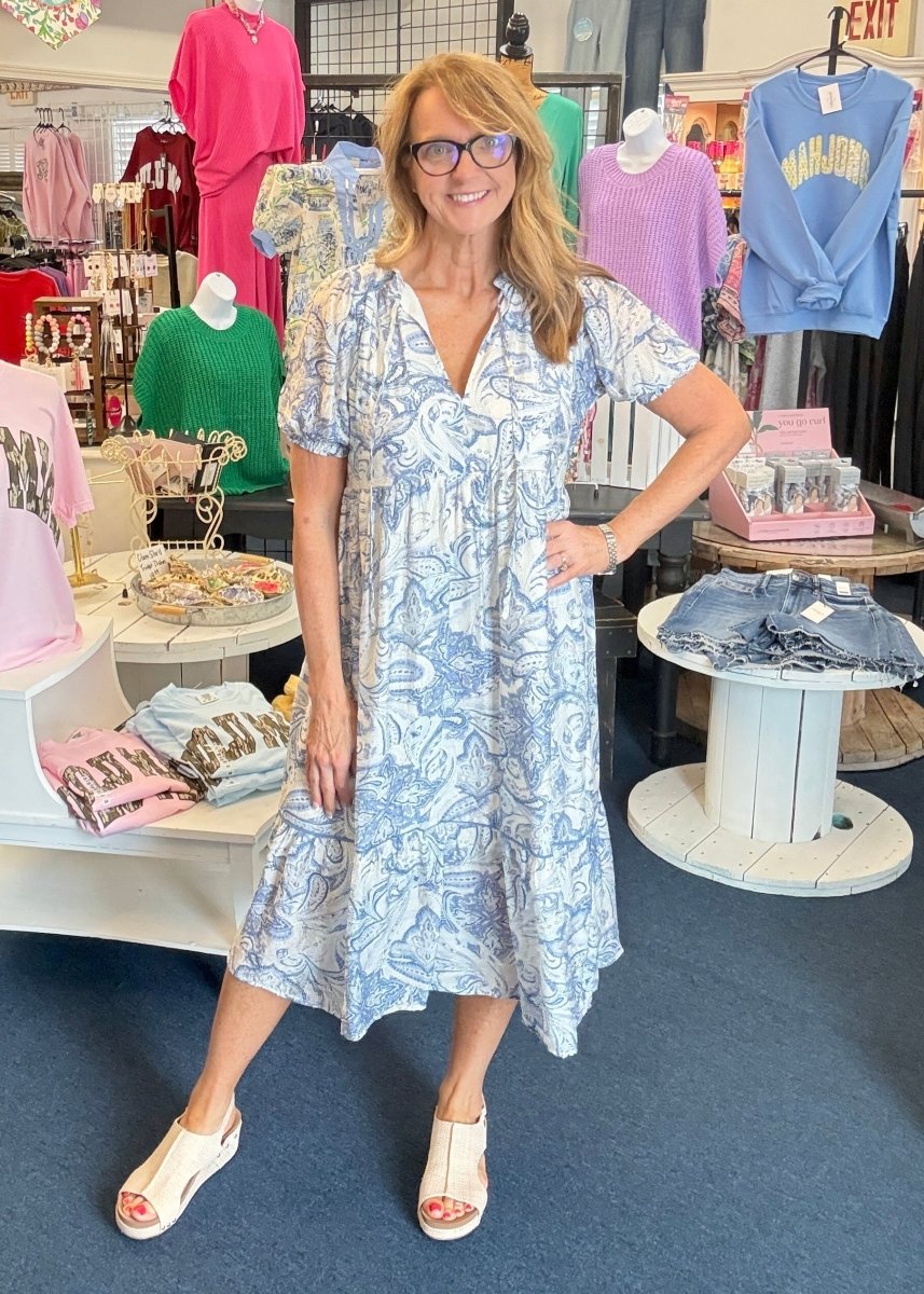 Finley Tiered Floral Print Dress - Blue | Umgee - Umgee Dress - Jimberly's Boutique - Olive Branch - Mississippi