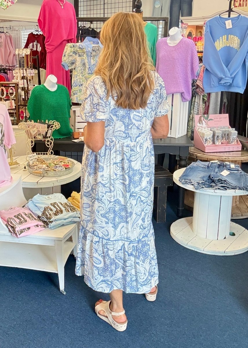 Finley Tiered Floral Print Dress - Blue | Umgee - Umgee Dress - Jimberly's Boutique - Olive Branch - Mississippi