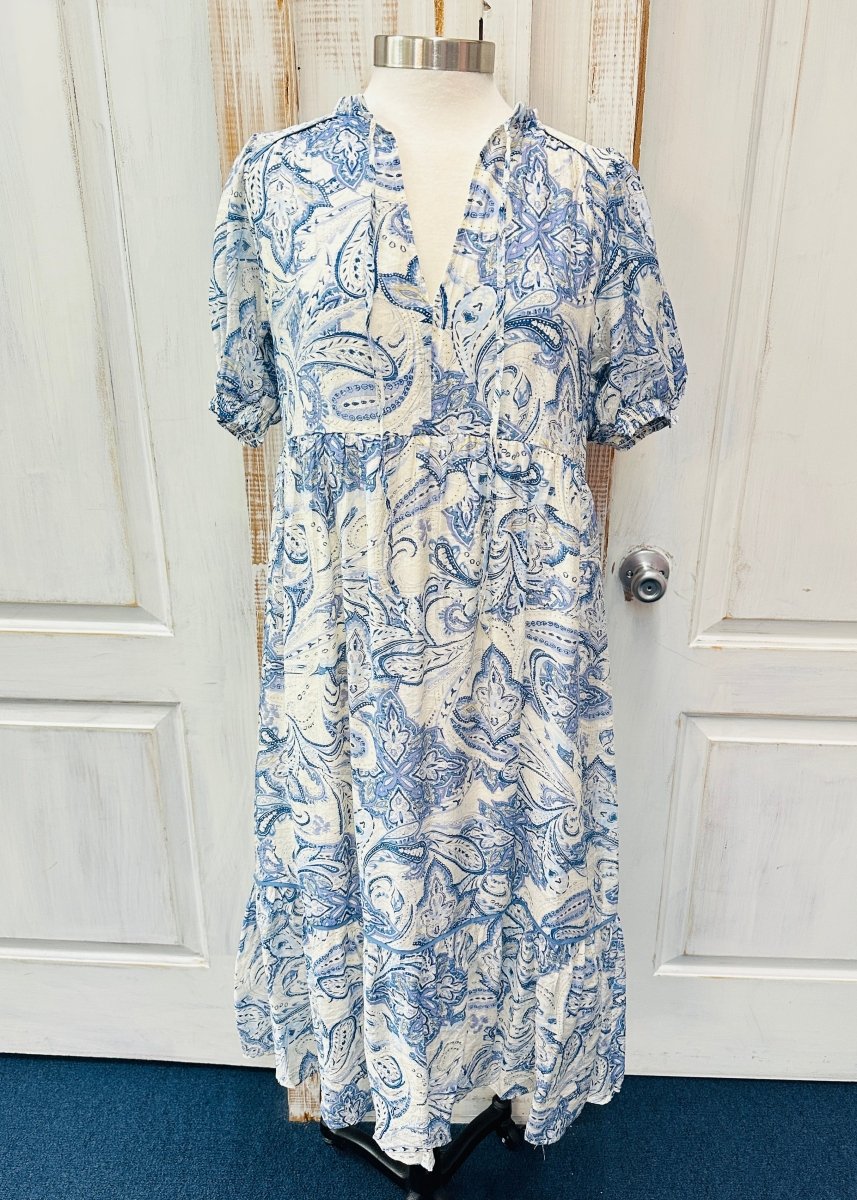 Finley Tiered Floral Print Dress - Blue | Umgee - Umgee Dress - Jimberly's Boutique - Olive Branch - Mississippi
