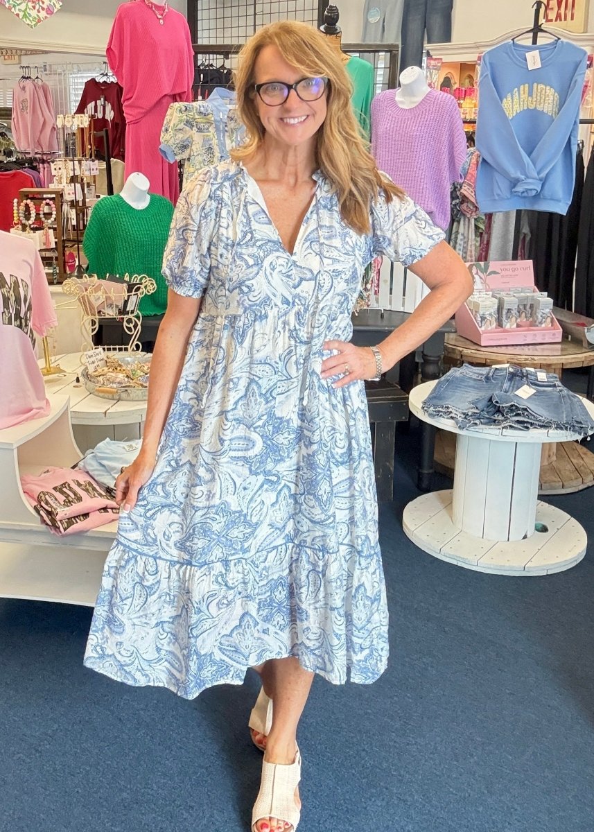 Finley Tiered Floral Print Dress - Blue | Umgee - Umgee Dress - Jimberly's Boutique - Olive Branch - Mississippi