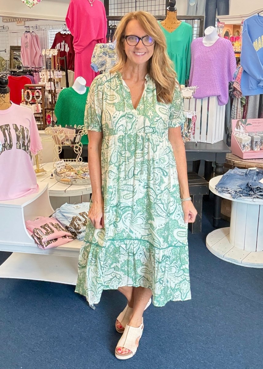 Finley Tiered Floral Print Dress - Green