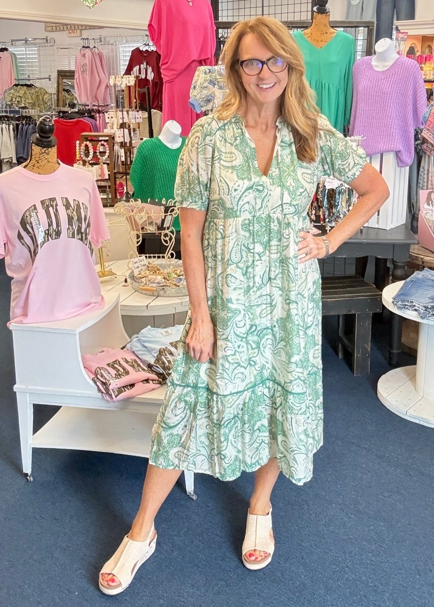 Finley Tiered Floral Print Dress - Green | Umgee - Umgee Dress - Jimberly's Boutique - Olive Branch - Mississippi