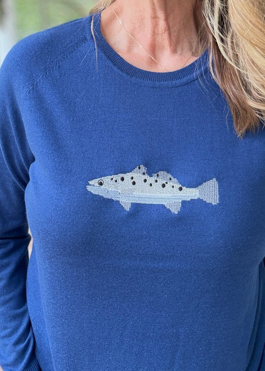Fish Embroidered Sweater - Navy - Jimberly's Boutique-Olive Branch-Mississippi