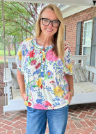 Floral Abstract Print Bubble Sleeve Top | Umgee - Umgee Top -Jimberly's Boutique-Olive Branch-Mississippi