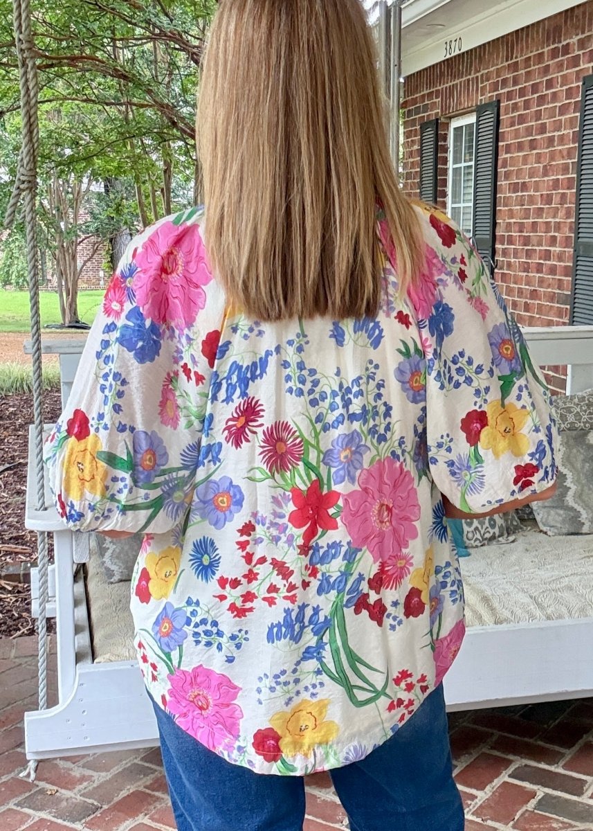 Floral Abstract Print Bubble Sleeve Top | Umgee - Umgee Top -Jimberly's Boutique-Olive Branch-Mississippi