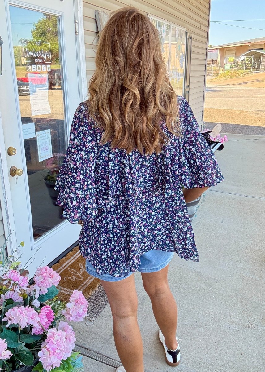 Floral Chiffon Top - Navy Mix | Umgee - Umgee Top - Jimberly's Boutique - Olive Branch - Mississippi