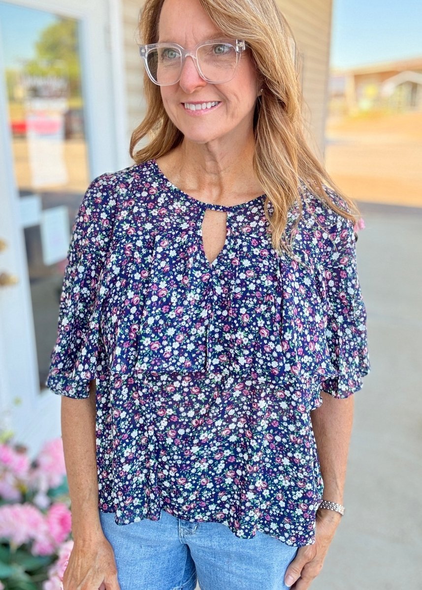 Floral Chiffon Top - Navy Mix | Umgee - Umgee Top - Jimberly's Boutique - Olive Branch - Mississippi