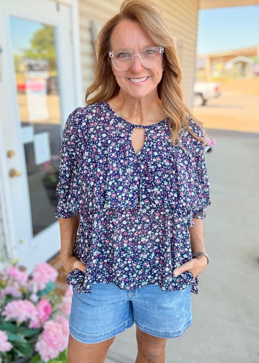 Floral Chiffon Top - Navy Mix | Umgee - Umgee Top - Jimberly's Boutique - Olive Branch - Mississippi