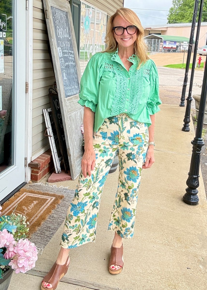 Floral Cropped Pants - Blue Mix - Pants -Jimberly's Boutique-Olive Branch-Mississippi