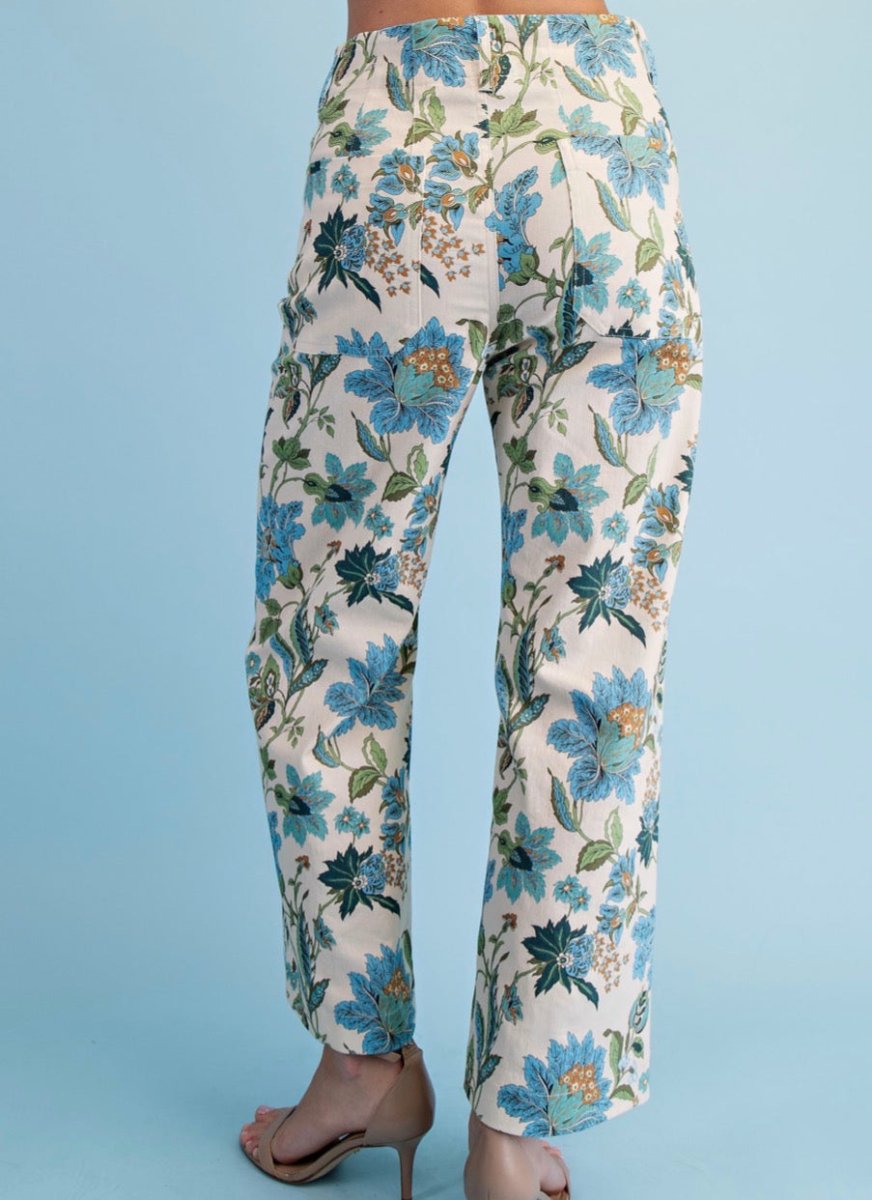 Floral Cropped Pants - Blue Mix - Pants -Jimberly's Boutique-Olive Branch-Mississippi