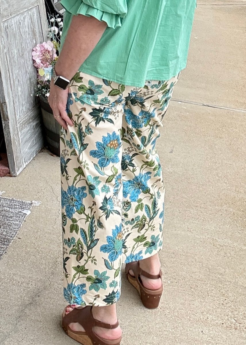Floral Cropped Pants - Blue Mix - Pants -Jimberly's Boutique-Olive Branch-Mississippi