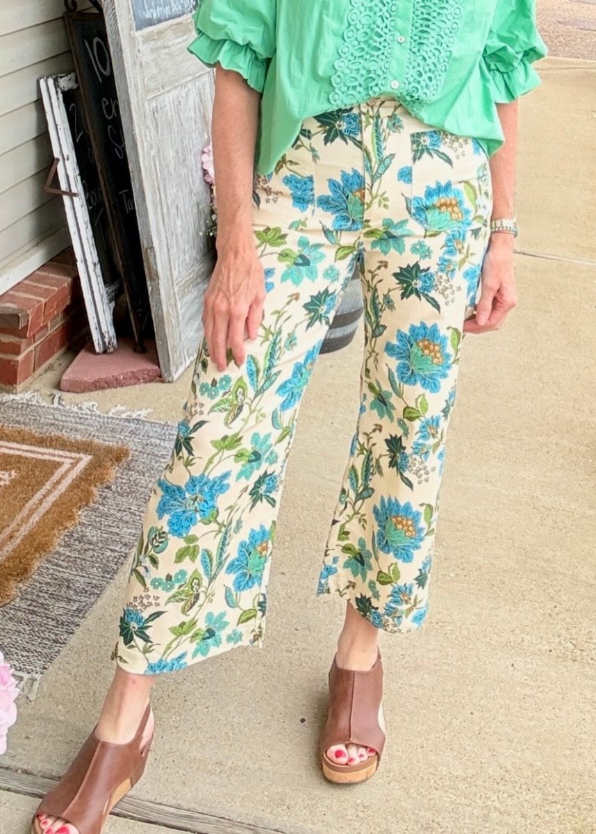 Floral Cropped Pants - Blue Mix - Pants -Jimberly's Boutique-Olive Branch-Mississippi