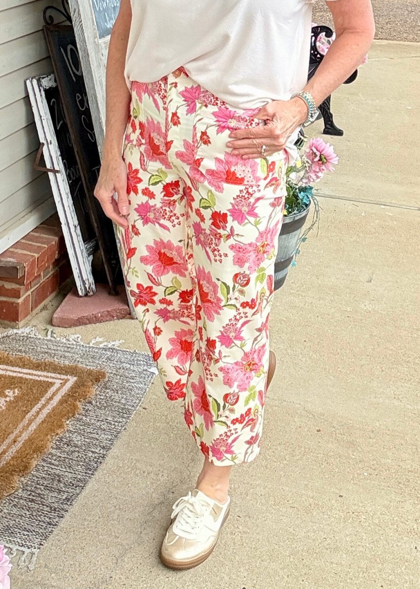 Floral Cropped Pants - Blush Mix - Pants -Jimberly's Boutique-Olive Branch-Mississippi