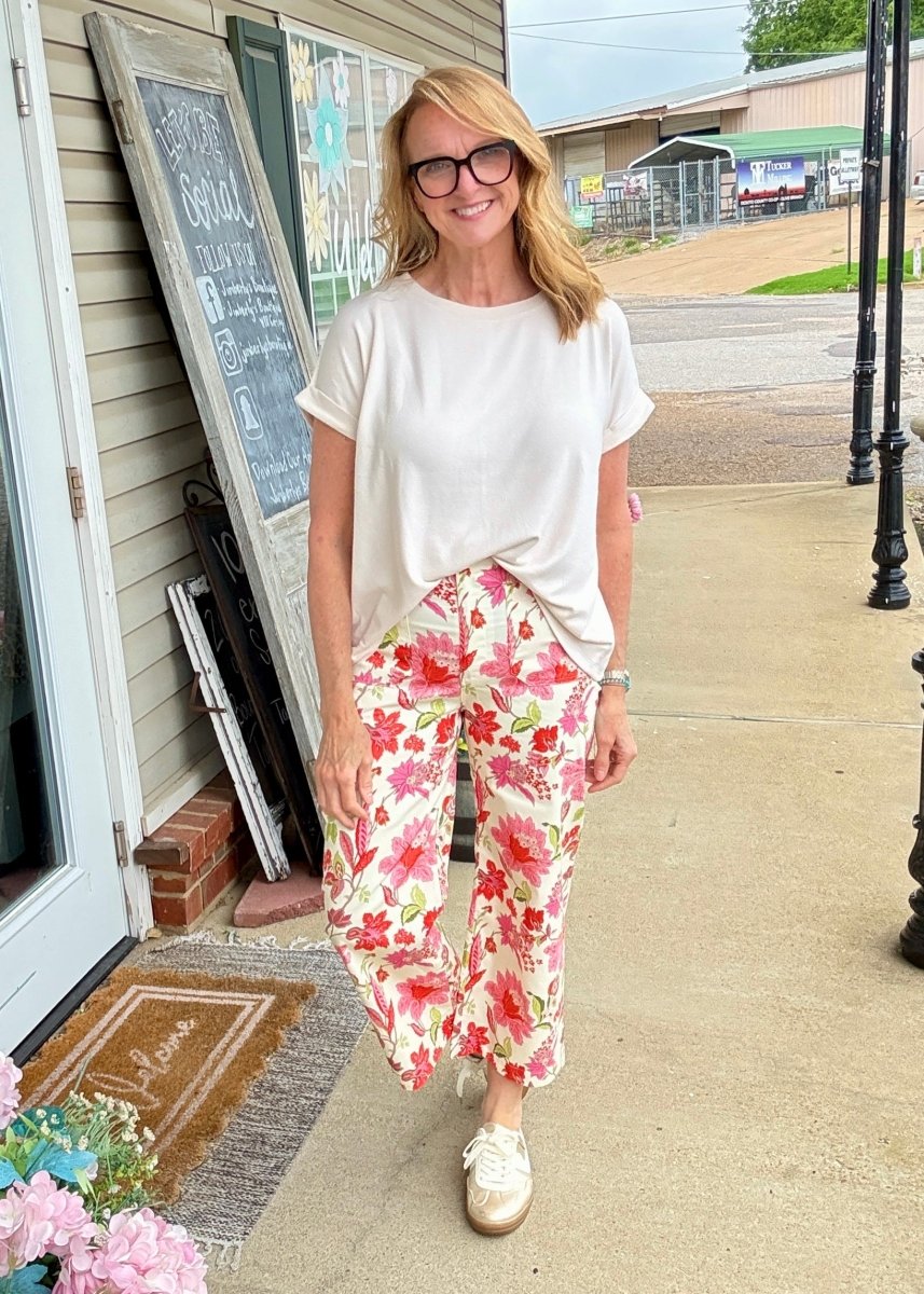 Floral Cropped Pants - Blush Mix - Pants -Jimberly's Boutique-Olive Branch-Mississippi