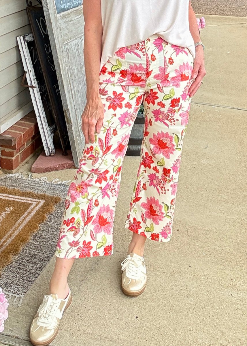 Floral Cropped Pants - Blush Mix - Pants -Jimberly's Boutique-Olive Branch-Mississippi