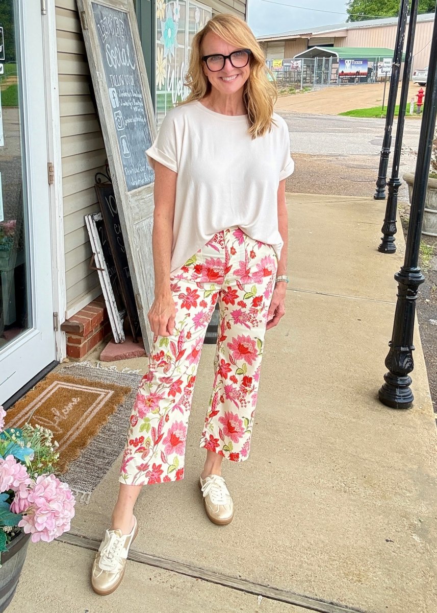 Floral Cropped Pants - Blush Mix - Pants -Jimberly's Boutique-Olive Branch-Mississippi