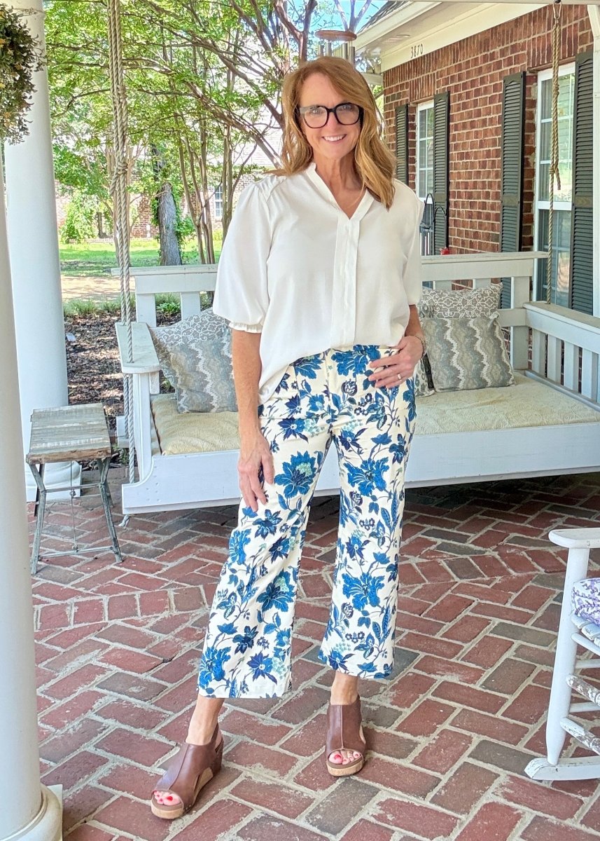 Floral Cropped Pants - Cobalt Mix - Pants - Jimberly's Boutique - Olive Branch - Mississippi