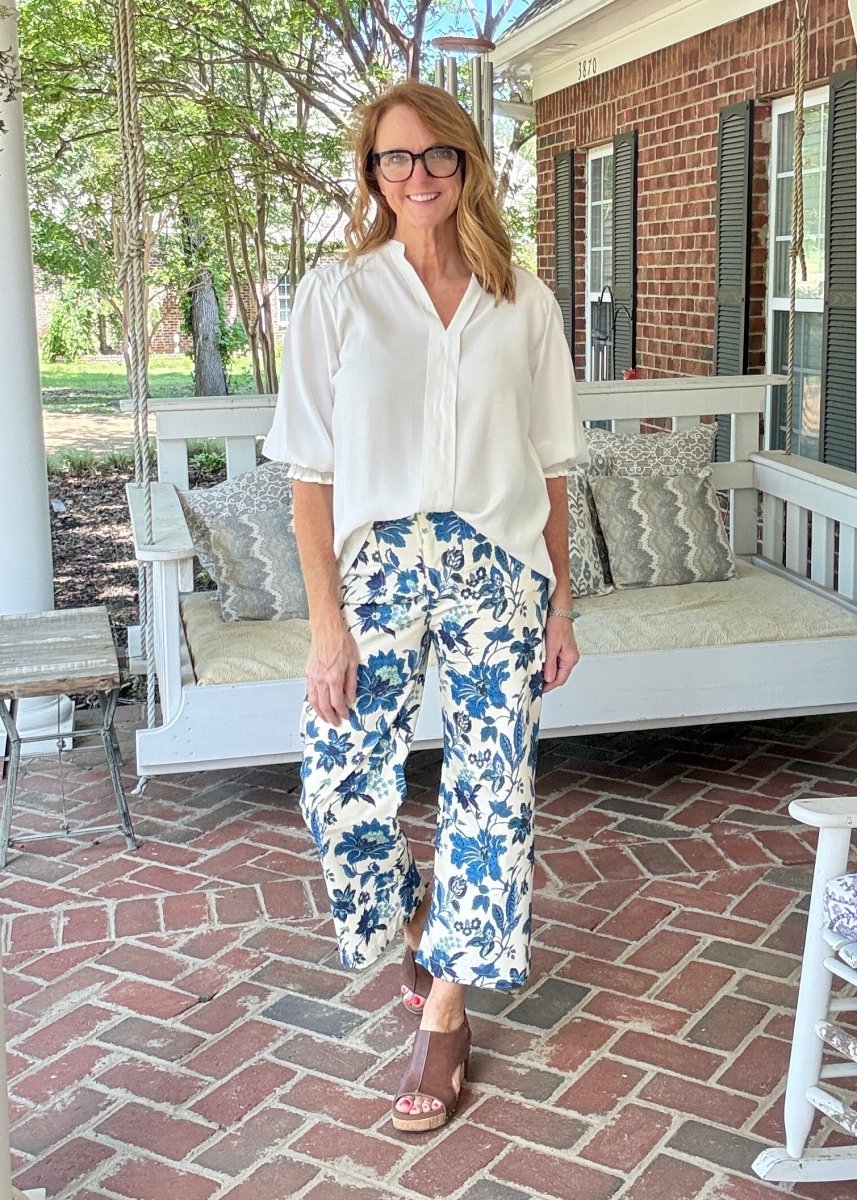 Floral Cropped Pants - Cobalt Mix - Pants - Jimberly's Boutique - Olive Branch - Mississippi