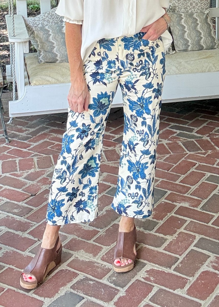 Floral Cropped Pants - Cobalt Mix - Pants - Jimberly's Boutique - Olive Branch - Mississippi
