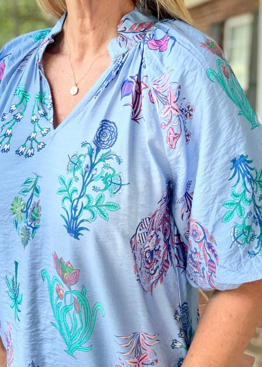 Floral Encyclopedia Print Top | Umgee - Umgee Top -Jimberly's Boutique-Olive Branch-Mississippi