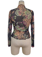 Floral Mesh Mock Neck Long Sleeve Top - layering top -Jimberly's Boutique-Olive Branch-Mississippi