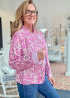 Floral Print Front Button Quilted Jacket - Pink - quilted jacket - Jimberly's Boutique - Olive Branch - Mississippi