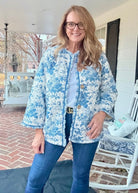Floral Print Ruffled Hem Quilted Jacket - Blue - quilted jacket - Jimberly's Boutique - Olive Branch - Mississippi
