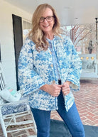 Floral Print Ruffled Hem Quilted Jacket - Blue - quilted jacket - Jimberly's Boutique - Olive Branch - Mississippi