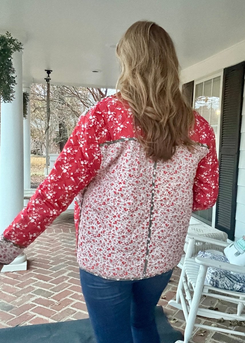 Floral Print Shawl Collar Quilted Jacket - Red - quilted jacket - Jimberly's Boutique - Olive Branch - Mississippi