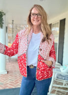 Floral Print Shawl Collar Quilted Jacket - Red - quilted jacket - Jimberly's Boutique - Olive Branch - Mississippi