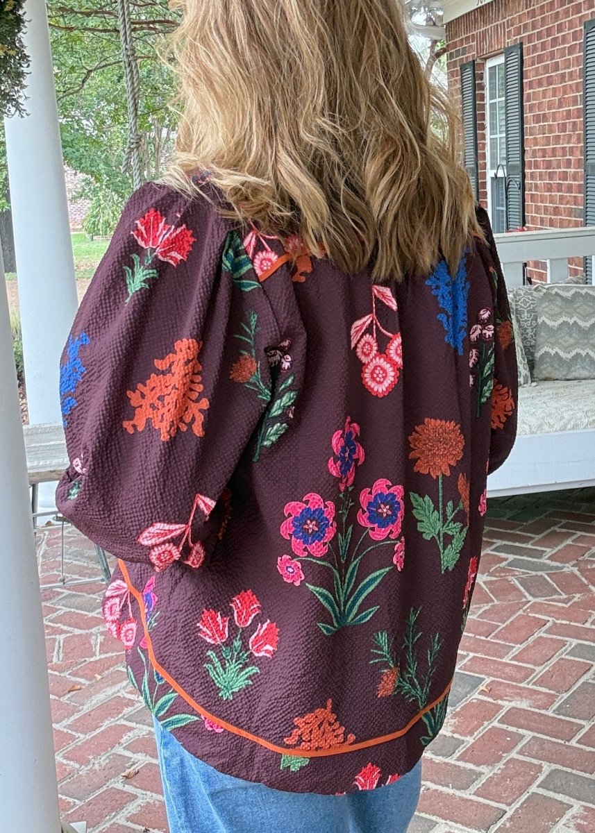 Floral Textured Fabric Top - Red Brown Mix | Umgee - Umgee Top -Jimberly's Boutique-Olive Branch-Mississippi