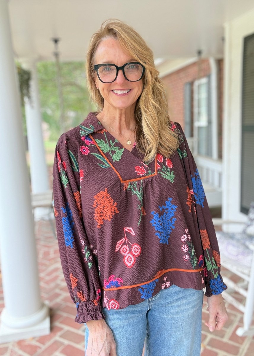 Floral Textured Fabric Top - Red Brown Mix | Umgee - Umgee Top -Jimberly's Boutique-Olive Branch-Mississippi