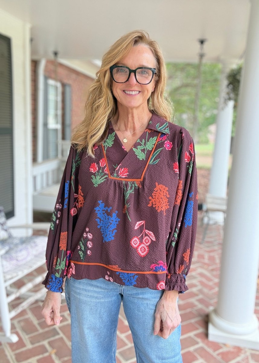 Floral Textured Fabric Top - Red Brown Mix | Umgee - Umgee Top -Jimberly's Boutique-Olive Branch-Mississippi