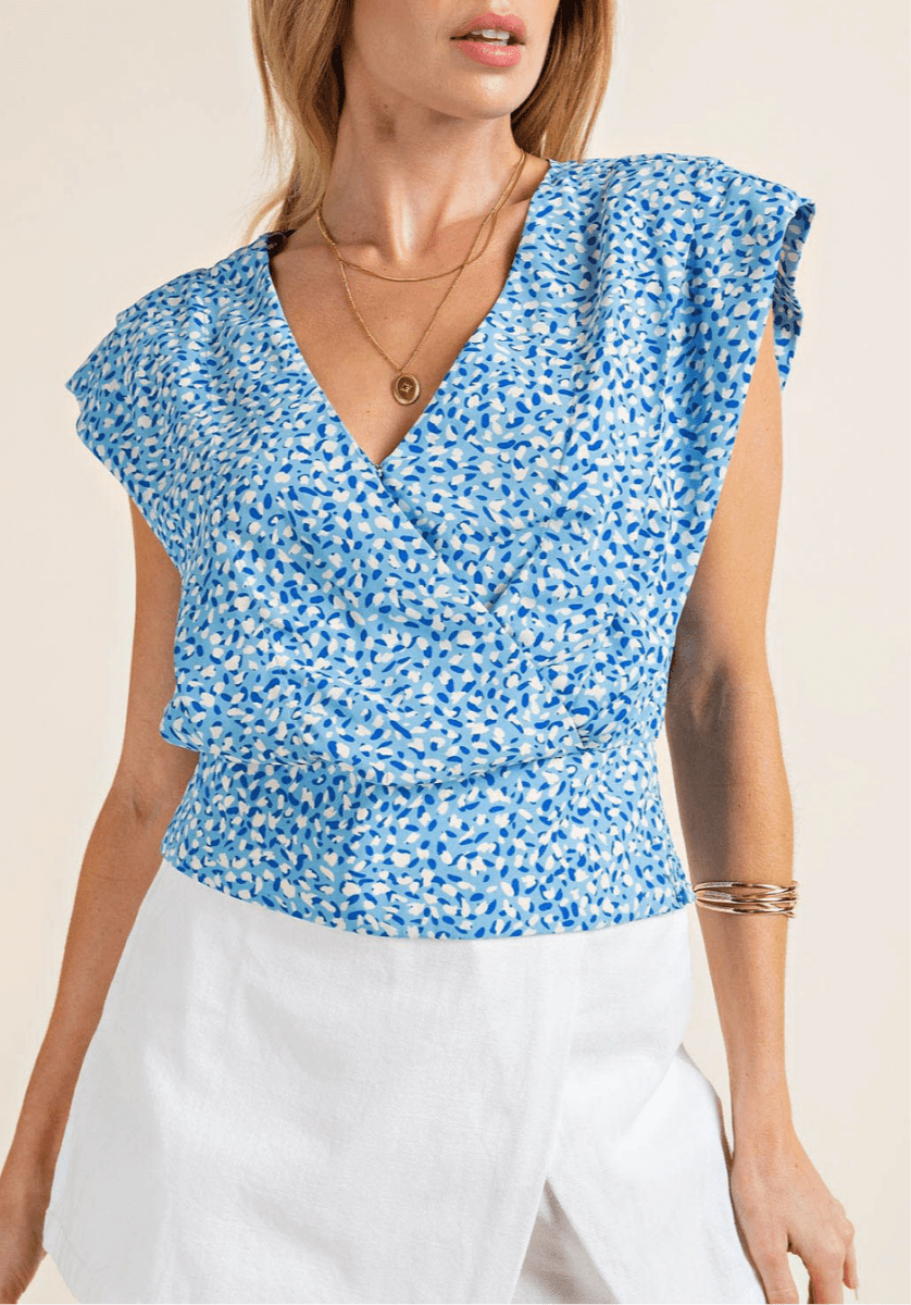 Floral V Neck Smocked Waist Top - Blue - Casual Top - Jimberly's Boutique - Olive Branch - Mississippi