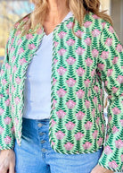 Flower Printed Jacket - Green - quilted jacket - Jimberly's Boutique - Olive Branch - Mississippi