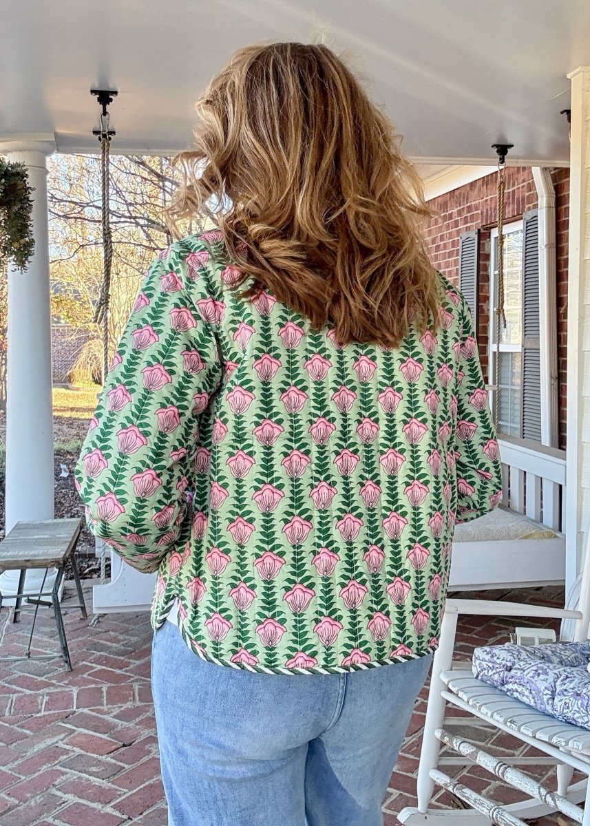 Flower Printed Jacket - Green - quilted jacket - Jimberly's Boutique - Olive Branch - Mississippi
