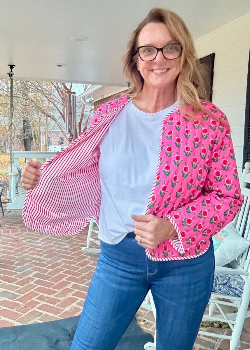 Flower Printed Jacket - Pink - quilted jacket - Jimberly's Boutique - Olive Branch - Mississippi
