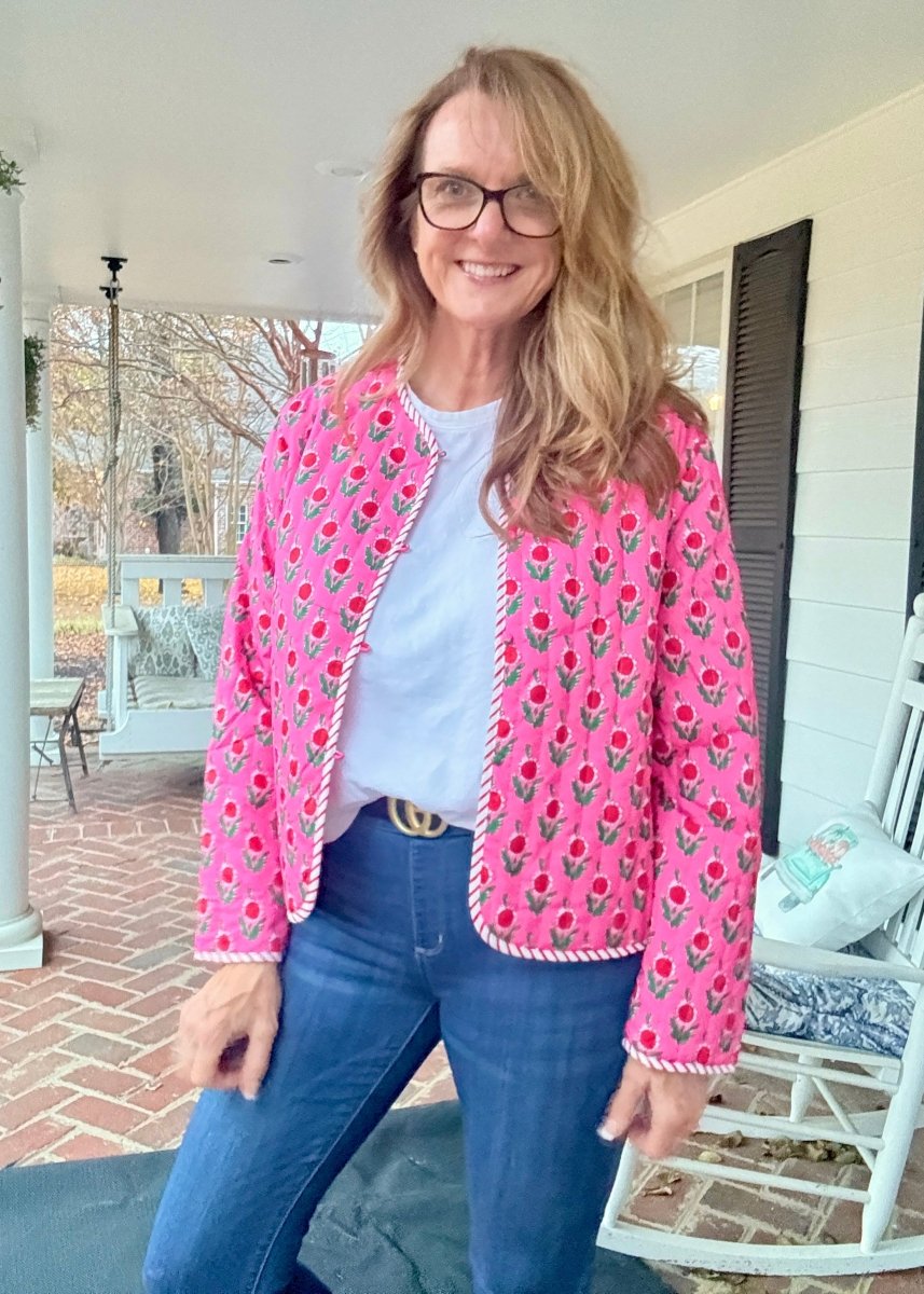 Flower Printed Jacket - Pink - quilted jacket - Jimberly's Boutique - Olive Branch - Mississippi