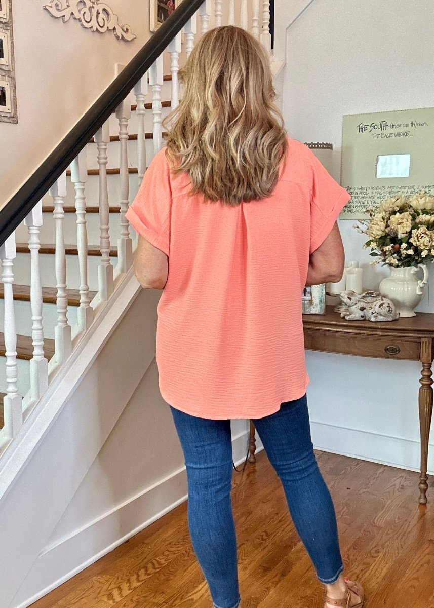 Flowy Button Down Shirt - Coral - Casual Top - Jimberly's Boutique - Olive Branch - Mississippi
