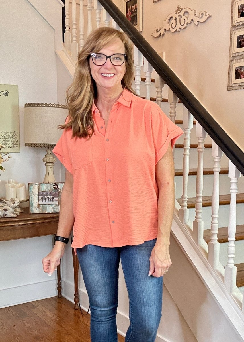 Flowy Button Down Shirt - Coral - Casual Top - Jimberly's Boutique - Olive Branch - Mississippi