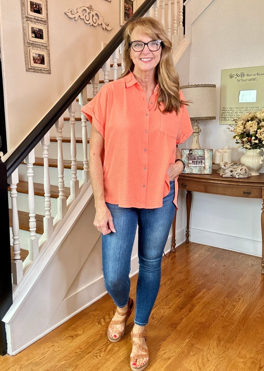Flowy Button Down Shirt - Coral - Casual Top - Jimberly's Boutique - Olive Branch - Mississippi