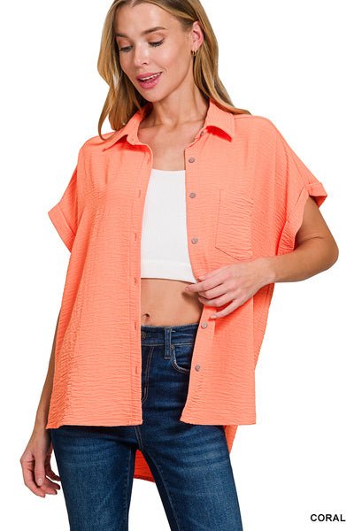 Flowy Button Down Shirt - Coral - Casual Top - Jimberly's Boutique - Olive Branch - Mississippi